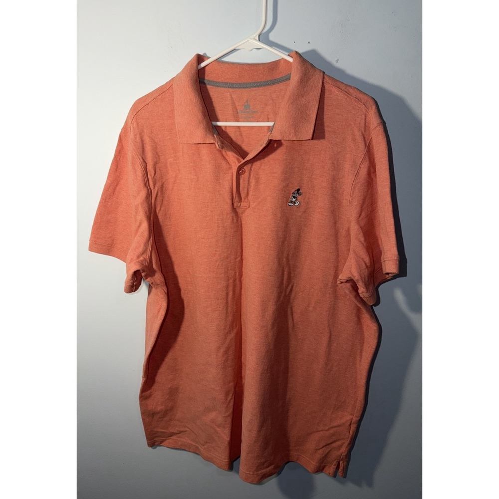 DISNEY PARKS Men's Polo Shirt Golf Mickey Mouse Logo Salmon Button Size XL
